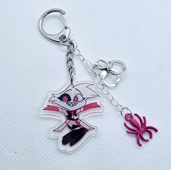 Angel Dust Hazbin Hotel Keychain! Handmade- Double‎ Sided Acrylic Angel Charm w/ - Picture 4 of 4